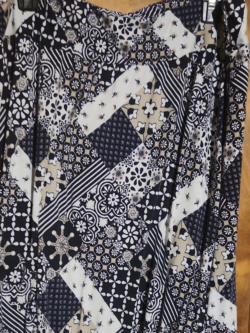 Patchwork Floral Maxi Skirt in Black, White & Beige